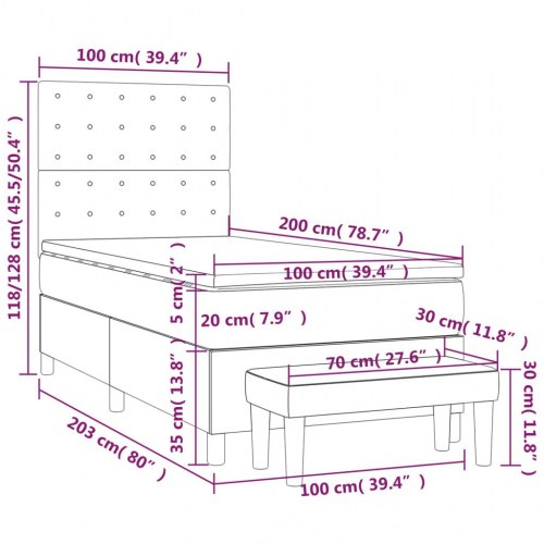 Kontinentalseng med madras 100×200 cm - stof, mørkebrun