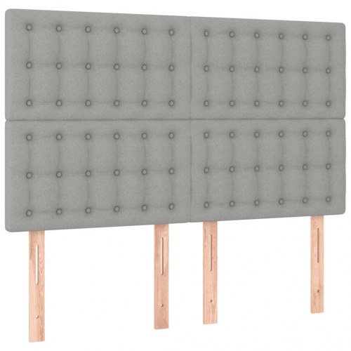 Kontinentalseng 140x200 cm i stof - lysegrå med sengegavl og bænk