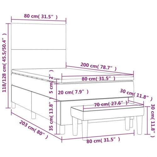Kontinentalseng 80x200 cm i stof - lysegrå inkl. topmadras og bænk