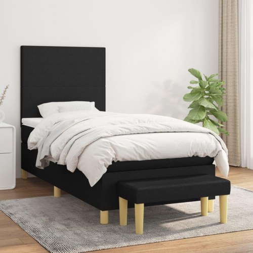 Kontinentalseng med madras 90x200 cm - stof, sort