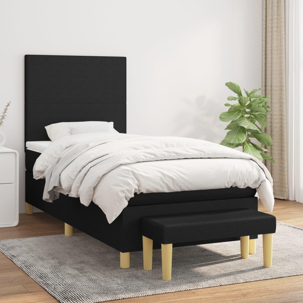 Kontinentalseng med madras 90x200 cm - stof, sort