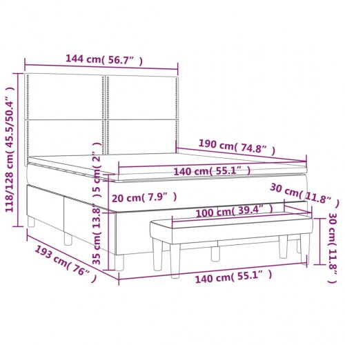 Kontinentalseng med madras 140×190 cm - stof, mørkegrå