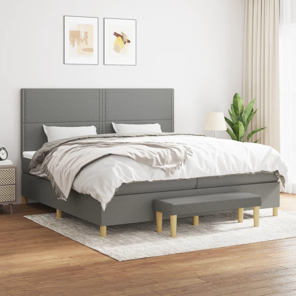 Kontinentalseng med madras 200x200 cm - stof, mørkegrå