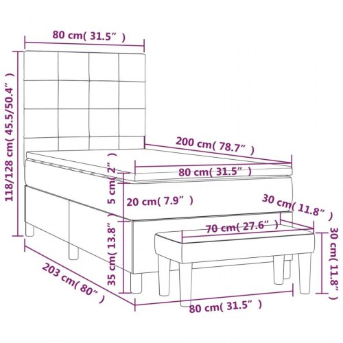 Kontinentalseng med madras 80×200 cm - stof, mørkegrå
