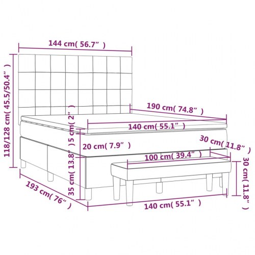 Kontinentalseng med madras 140x190 cm - stof, lysegrå