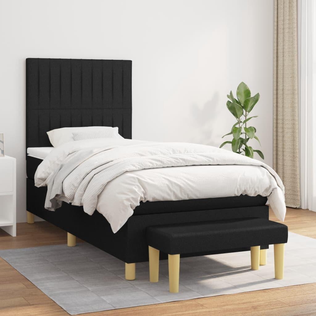 Kontinentalseng Med Madras Stof Sort - Lodrette striber / 80 x 200 cm