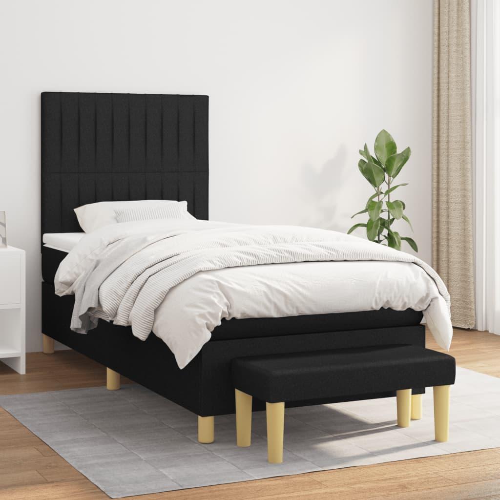 Kontinentalseng Med Madras Stof Sort - Lodrette striber / 90 x 200 cm
