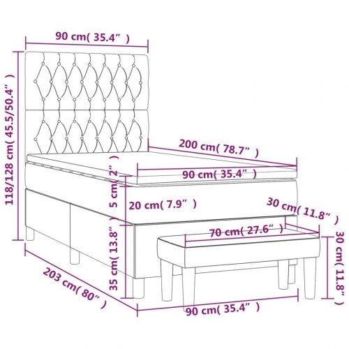 Kontinentalseng med madras 90×200 cm - stof, mørkegrå, inkl. topmadras og bænk