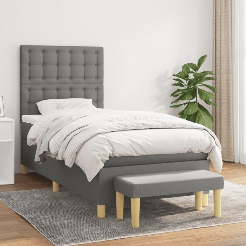 Kontinentalseng med madras 90x200 cm - stof, mørkegrå