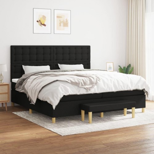 Kontinentalseng med madras 200x200 cm - stof, sort