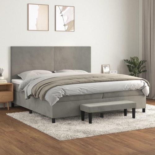 Kontinentalseng med madras 200×200 cm i fløjl - lysegrå