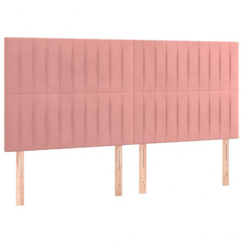 Kontinentalseng 160x200 cm i lyserød fløjl med madras og topmadras