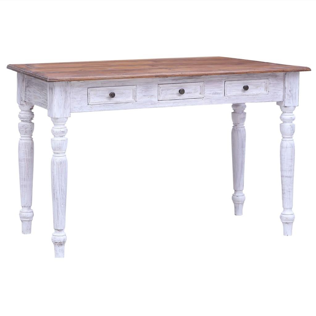 Skrivebord med skuffer 117x57x75 cm massivt genbrugstræ hvid