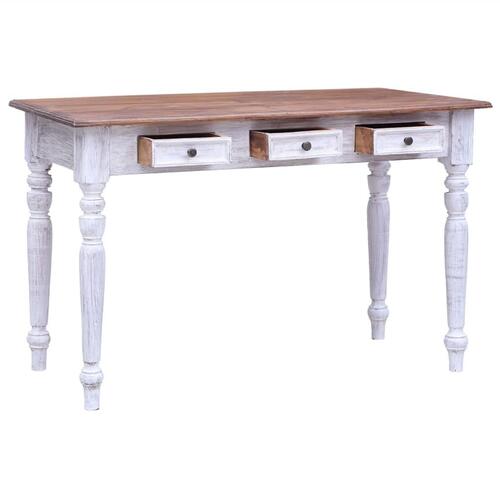 Skrivebord med skuffer 117x57x75 cm massivt genbrugstræ hvid