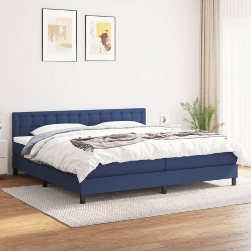 Kontinentalseng med madras 200 x 200 cm - stof, blå