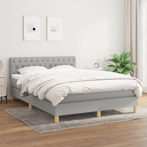 Kontinentalseng med madras 140 x 190 cm - stof, lysegrå