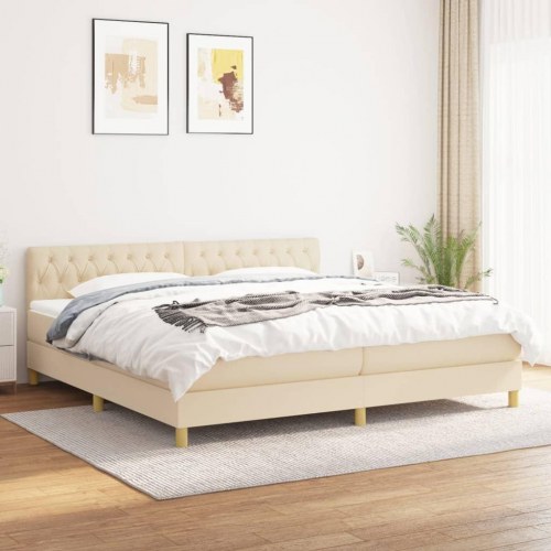 Kontinentalseng med madras 200x200 cm - stof, cremefarvet