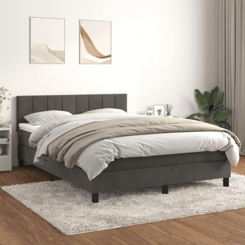 Kontinentalseng med madras 140x190 cm - fløjl, mørkegrå