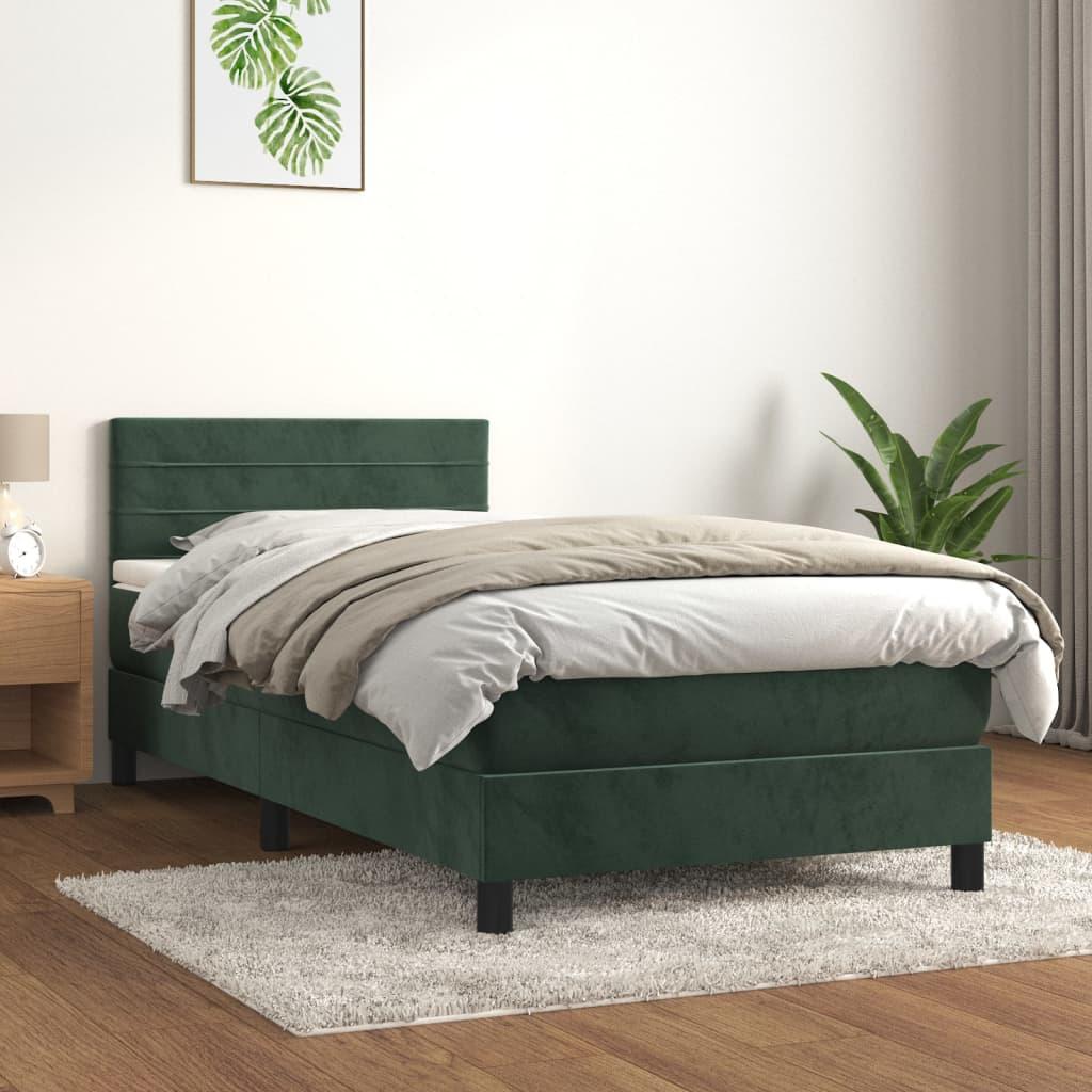 Kontinentalseng med madras 90x200 cm fløjl mørkegrøn