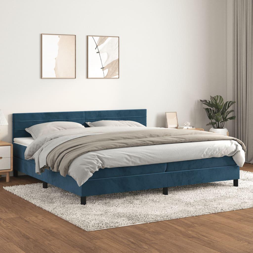 Kontinentalseng Med Madras Fløjl Mørkeblå - 200 x 200 cm / vandrette striber