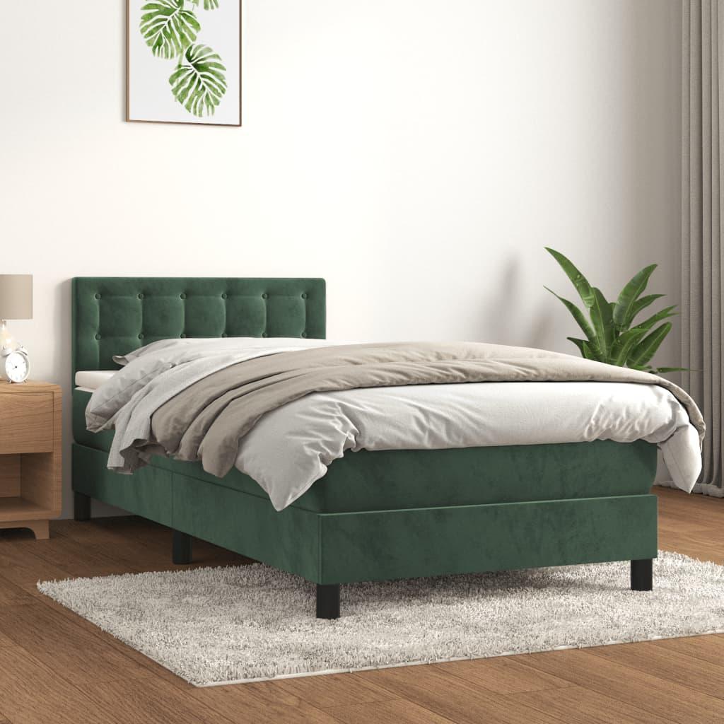 Kontinentalseng med madras 100x200 cm fløjl mørkegrøn