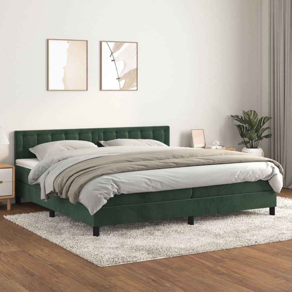 Kontinentalseng med madras 200x200 cm fløjl mørkegrøn