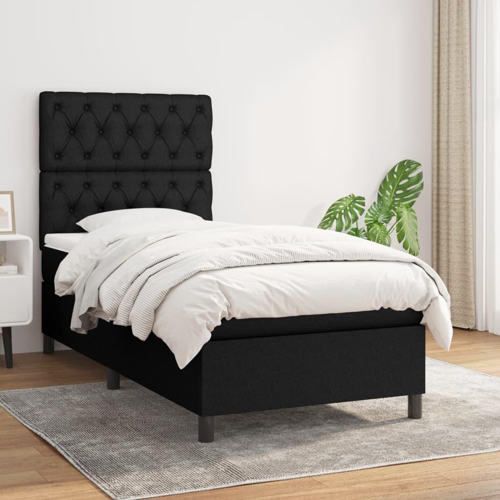 Kontinentalseng Med Madras Stof Sort - Med pynteknapper / 80 x 200 cm