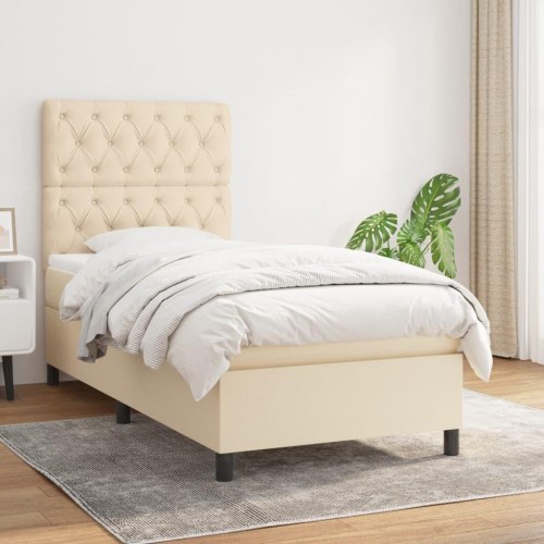 Kontinentalseng med madras 80×200 cm - stof, cremefarvet