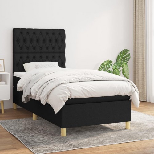 Kontinentalseng med madras 90×190 cm - stof, sort