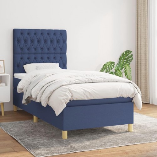 Kontinentalseng med madras 90x190 cm - stof, blå