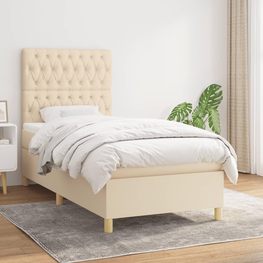Kontinentalseng med madras 90x200 cm - stof, cremefarvet