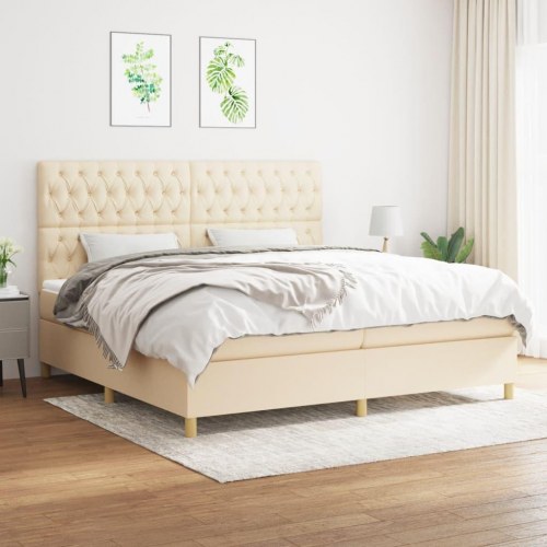 Kontinentalseng med madras 200×200 cm - stof, cremefarvet