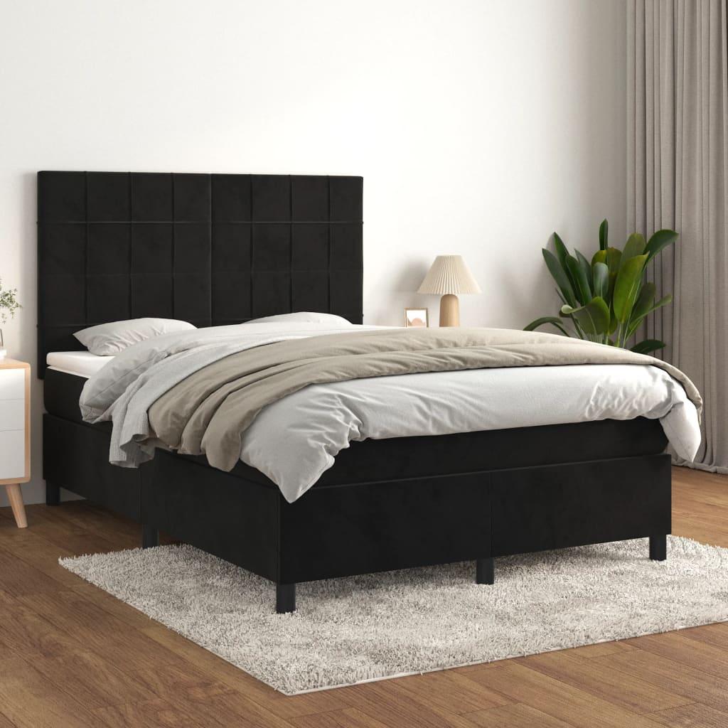 Kontinentalseng Med Madras Fløjl Sort - Blok med firkanter / 140 x 200 cm