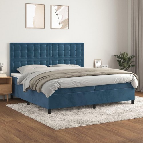 Kontinentalseng med madras 200x200 cm - fløjl, mørkeblå