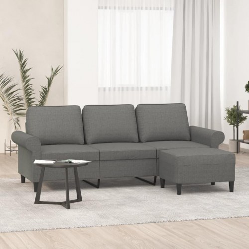 3-personers sofa med fodskammel 180 cm stof Mørkegrå