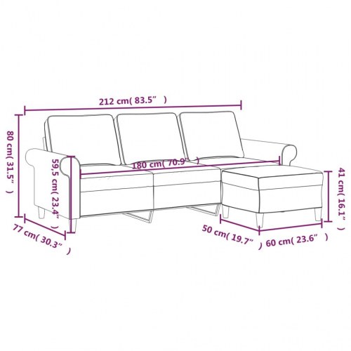 3-personers sofa med fodskammel 180 cm stof Mørkegrå