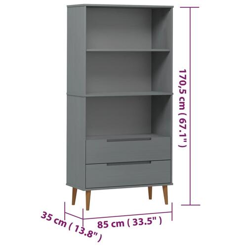 Bogreol MOLDE 85x35x170,5 cm massivt fyrretræ grå