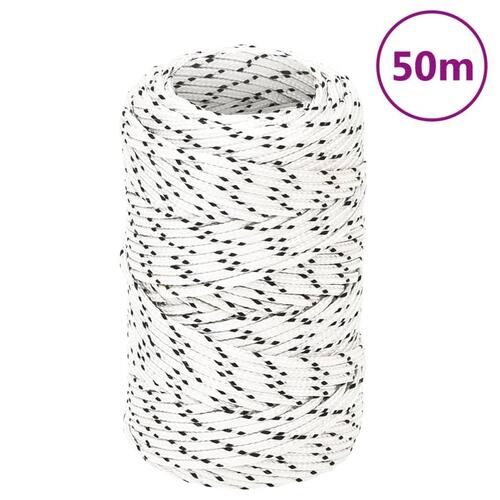 Flettet tovværk 2 mm x 50 m polyester hvid&#9;