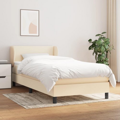 Kontinentalseng med madras 90×200 cm - stof, cremefarvet