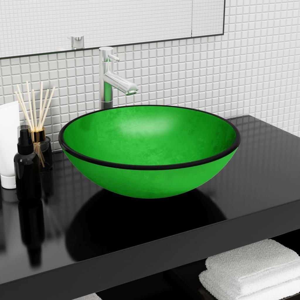 Håndvask 42x14 cm hærdet glas grøn