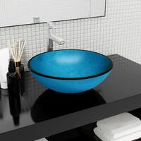 Håndvask 42x14 cm hærdet glas blå
