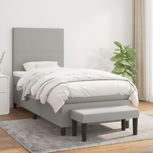 Kontinentalseng med madras 90x190 cm - stof, lysegrå