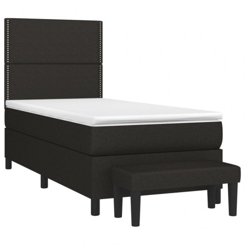 Kontinentalseng 90x200 cm med madras og bænk - stof, sort