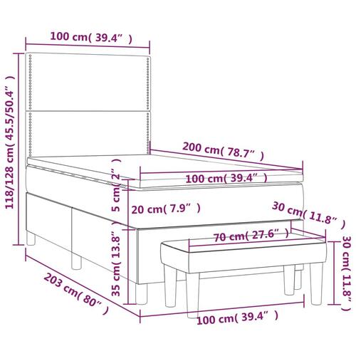 Kontinentalseng med madras 100x200 cm stof sort