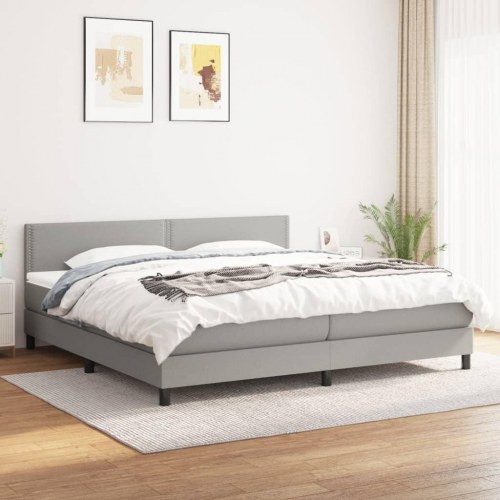 Kontinentalseng med madras 200×200 cm - stof, lysegrå