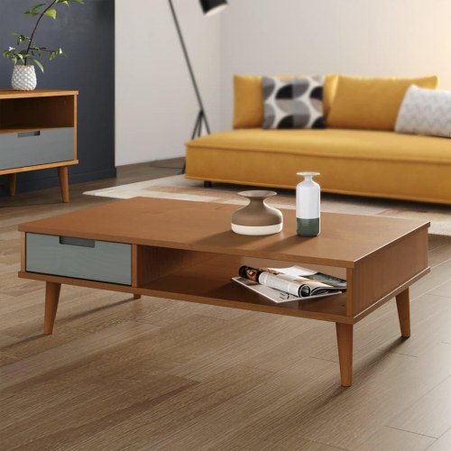 Sofabord MOLDE 100x55x31 cm massivt fyrretræ brun