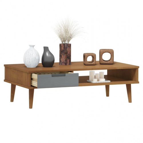 Sofabord MOLDE 100x55x31 cm massivt fyrretræ brun