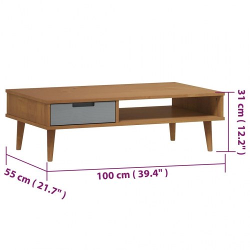 Sofabord MOLDE 100x55x31 cm massivt fyrretræ brun