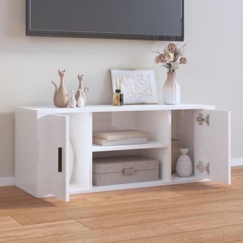 Tv-bord 100x35x40 cm konstrueret træ hvid højglans