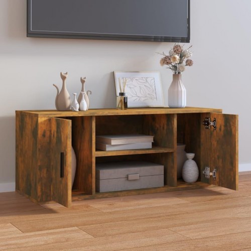 TV-bord i konstrueret træ 100 x 35 x 40 cm - røget egetræsfarve